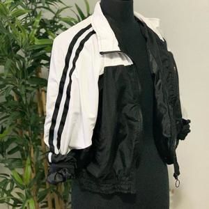 Excellent Condition | Black White Windbreaker with Contrast Stripes | Water Resi